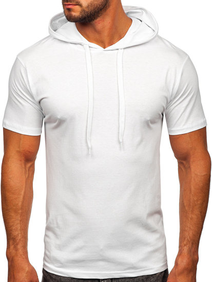 Tee-shirt en coton sans imprimé à capuche pour homme blanc Bolf 14513