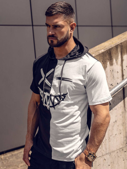 Tee-shirt imprimé à capuche pour homme noir-blanc Bolf 8T981A