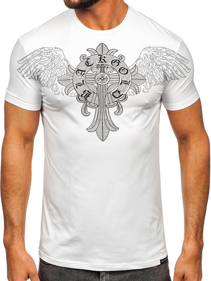 Tee-shirt imprimé à sequins pour homme blanc Bolf MT3037