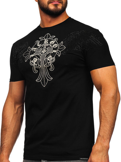 Tee-shirt imprimé à sequins pour homme noir Bolf MT3037