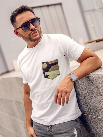 Tee-shirt imprimé avec petite poche camo pour homme blanc Bolf 14507A