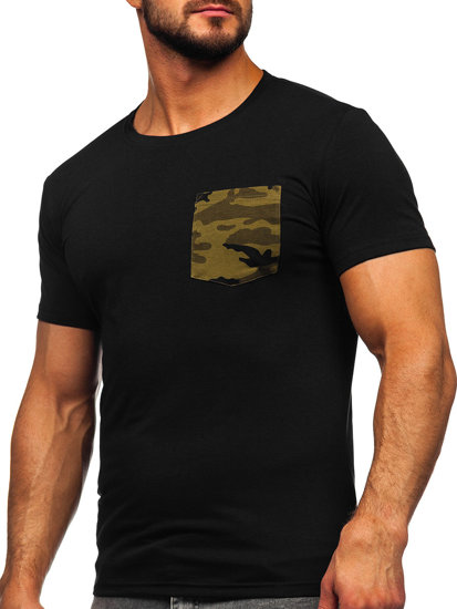 Tee-shirt imprimé avec petite poche camo pour homme noir-vert Bolf 8T85