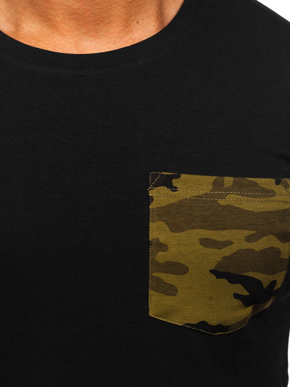 Tee-shirt imprimé avec petite poche camo pour homme noir-vert Bolf 8T85