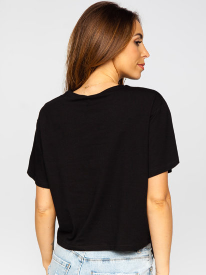 Tee-shirt imprimé avec zircons uni pour femme noir Bolf DT101