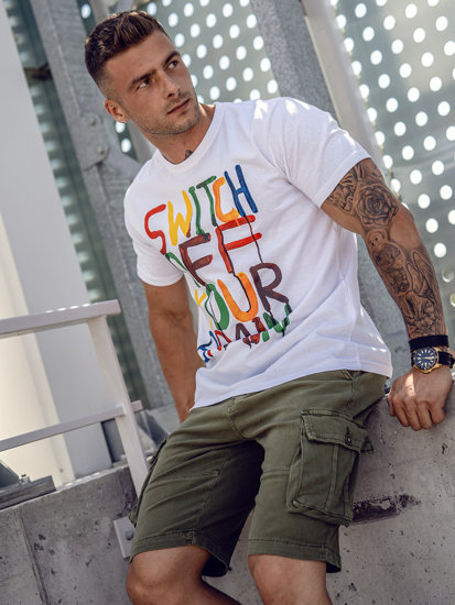 Tee-shirt imprimé pour homme blanc Bolf 1181A