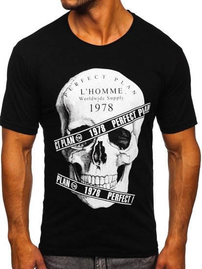 Tee-shirt imprimé pour homme noir Bolf 142176