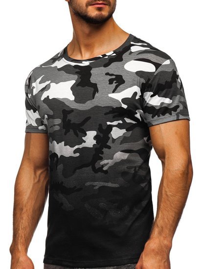 Tee-shirt pour homme gris avec imprimé camo Bolf S808  