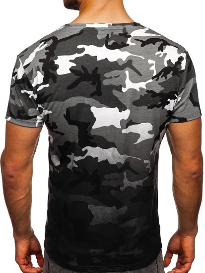 Tee-shirt pour homme gris avec imprimé camo Bolf S808  