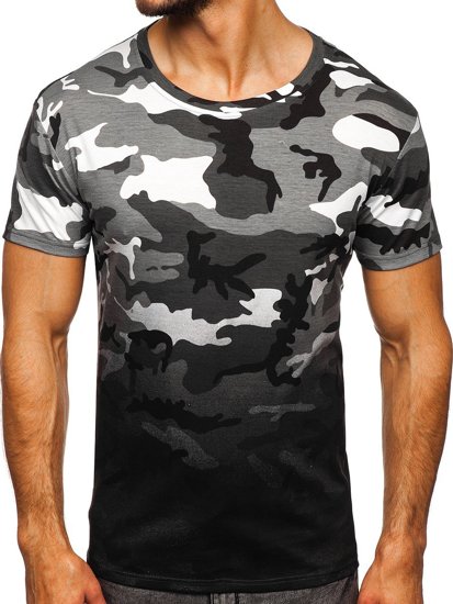 Tee-shirt pour homme gris avec imprimé camo Bolf S808  