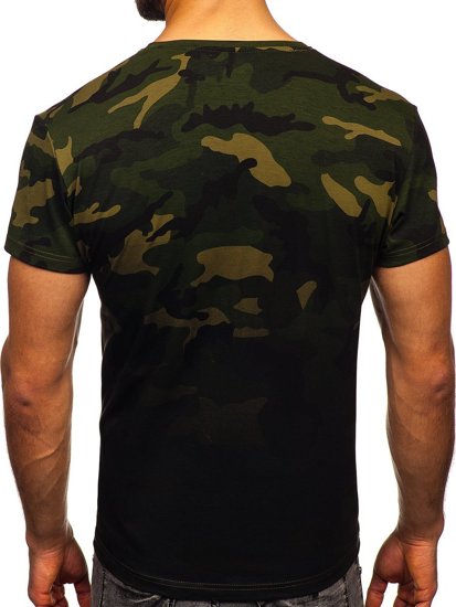 Tee-shirt pour homme kaki avec imprimé camo Bolf S808  