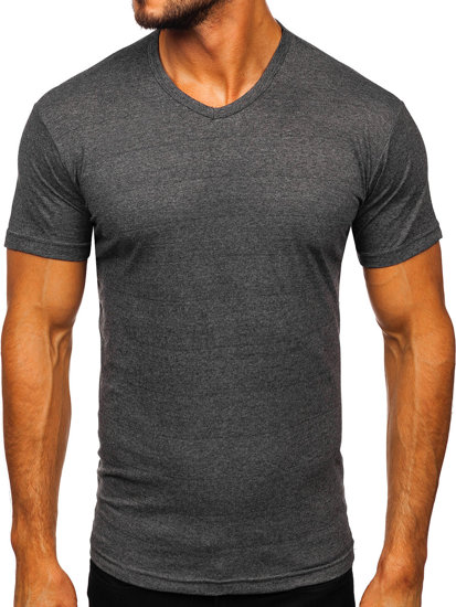 Tee-shirt pour homme sans imprimé à col en V anthracite Bolf 192131