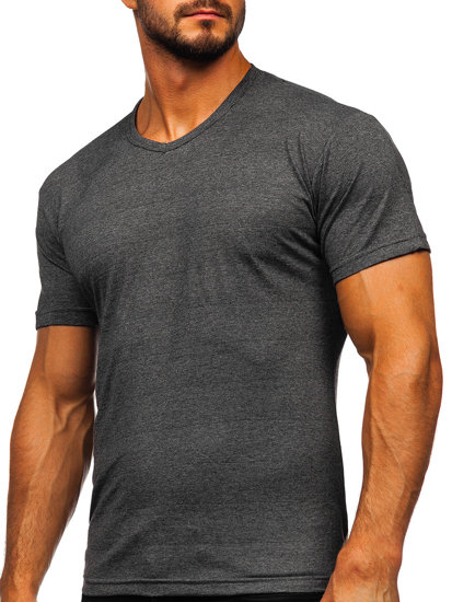 Tee-shirt pour homme sans imprimé à col en V anthracite Bolf 192131