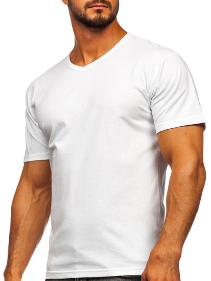 Tee-shirt pour homme sans imprimé à col en V blanc Bolf 192131