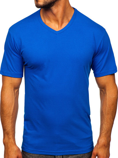 Tee-shirt pour homme sans imprimé à col en V bleu Bolf 192131