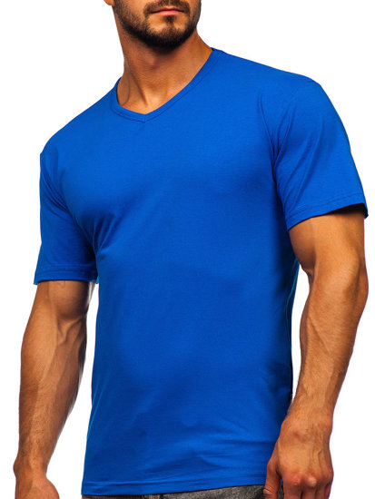 Tee-shirt pour homme sans imprimé à col en V bleu Bolf 192131