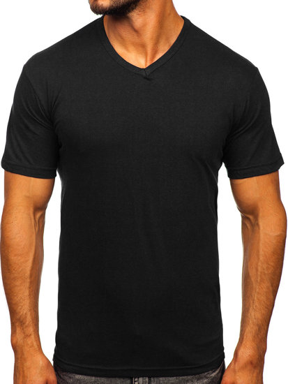 Tee-shirt pour homme sans imprimé à col en V noir Bolf 192131