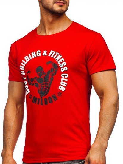 Tee-shirt rouge avec imprimé pour homme Bolf Y70015