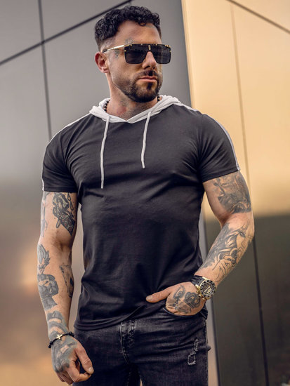 Tee-shirt uni à capuche pour homme noir Bolf 8T299A