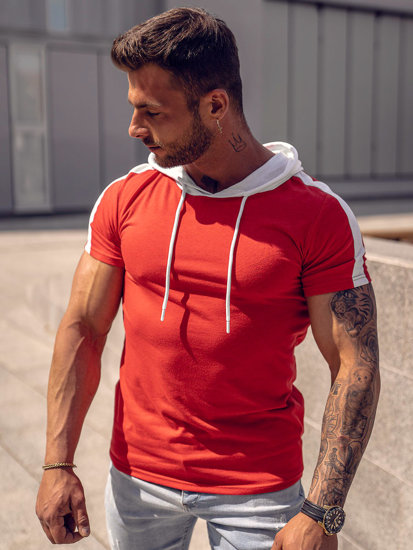 Tee-shirt uni à capuche pour homme rouge Bolf 8T299A