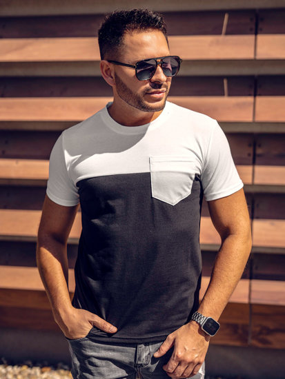 Tee-shirt uni avec une petite poche pour homme blanc-noir Bolf 8T91A