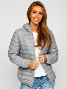 Blouson à mi-saison matelassé à capuche pour femme gris Bolf M23036