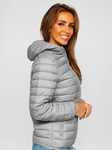 Blouson à mi-saison matelassé à capuche pour femme gris Bolf M23036