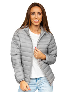 Blouson à mi-saison matelassé à capuche pour femme gris Bolf M23036