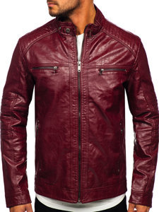 Blouson biker en cuir bordeaux pour homme Bolf 2002