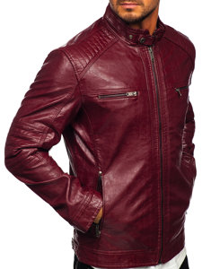 Blouson biker en cuir bordeaux pour homme Bolf 2002