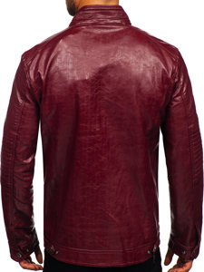 Blouson biker en cuir bordeaux pour homme Bolf 2002