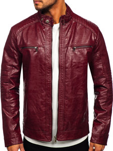 Blouson biker en cuir bordeaux pour homme Bolf 2002