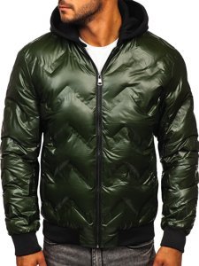 Blouson bomber d'hiver pour homme vert à capuche Bolf 6590