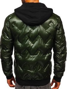 Blouson bomber d'hiver pour homme vert à capuche Bolf 6590