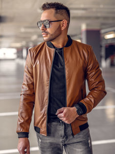 Blouson bomber en cuir pour homme marron Bolf 6803B