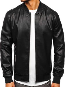 Blouson bomber en cuir pour homme noir Bolf 1147  