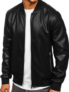 Blouson bomber en cuir pour homme noir Bolf 1147  