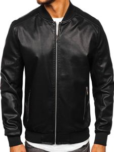 Blouson bomber en cuir pour homme noir Bolf 1147  