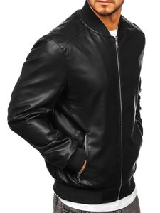 Blouson bomber en cuir pour homme noir Bolf 1147  