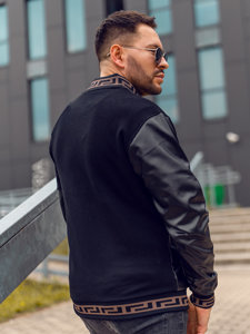 Blouson bomber en cuir pour homme noir Bolf 6671