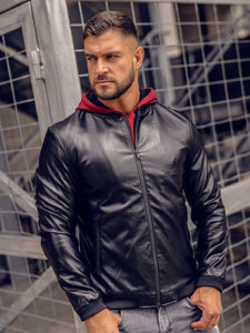 Blouson bomber en cuir pour homme noir Bolf 6803B