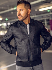 Blouson bomber en jean pour homme noir Bolf 3A63B