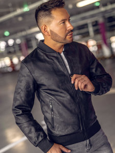 Blouson bomber en jean pour homme noir Bolf 3A63B