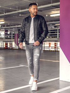 Blouson bomber en jean pour homme noir Bolf 3A63B