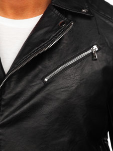 Blouson de motard biker en cuir à capuche pour homme noir Bolf 11Z8005