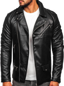 Blouson de motard en cuir pour homme noir Bolf 11Z8014