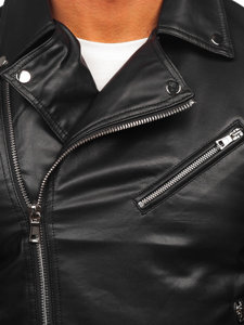 Blouson de motard en cuir pour homme noir Bolf 11Z8014