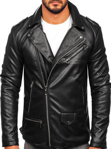 Blouson de motard en cuir pour homme noir Bolf 11Z8014