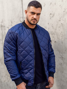 Blouson de transition bomber pour homme bleu foncé matelassé Bolf MY-01