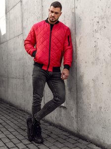 Blouson de transition bomber pour homme rouge matelassé Bolf MY-01