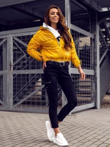 Blouson de transition matelassé réversible pour femme jaune à capuche Bolf B9553